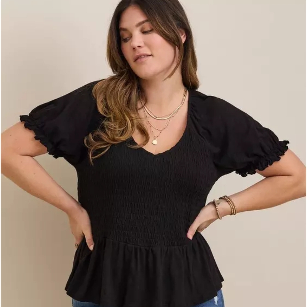 Torrid Black Flutter Sleeve Peplum Blouse